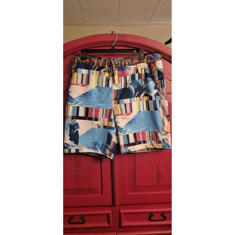 NWOT Robert Graham 40 Swim Trunk Board Short Abstract Geometric Pin Up Grl Lined